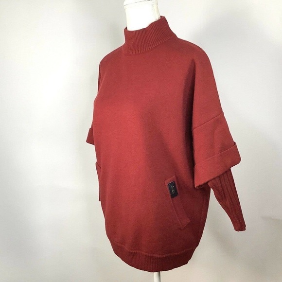 WOMENS Bocuse d'Or Sweater Tight Knit Burgundy Long Sleeve Fits M/L Pockets - Picture 5 of 10